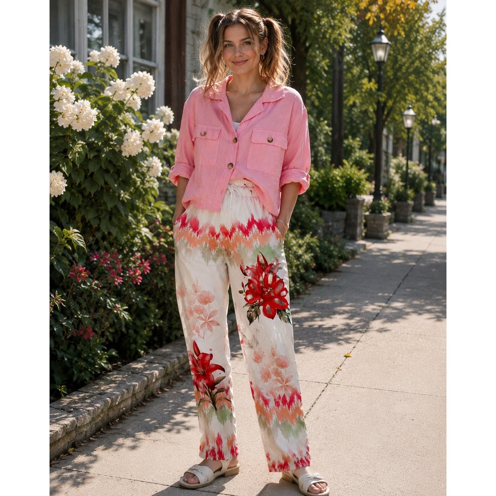 Elle Linen Shirt and Floral Pants Set